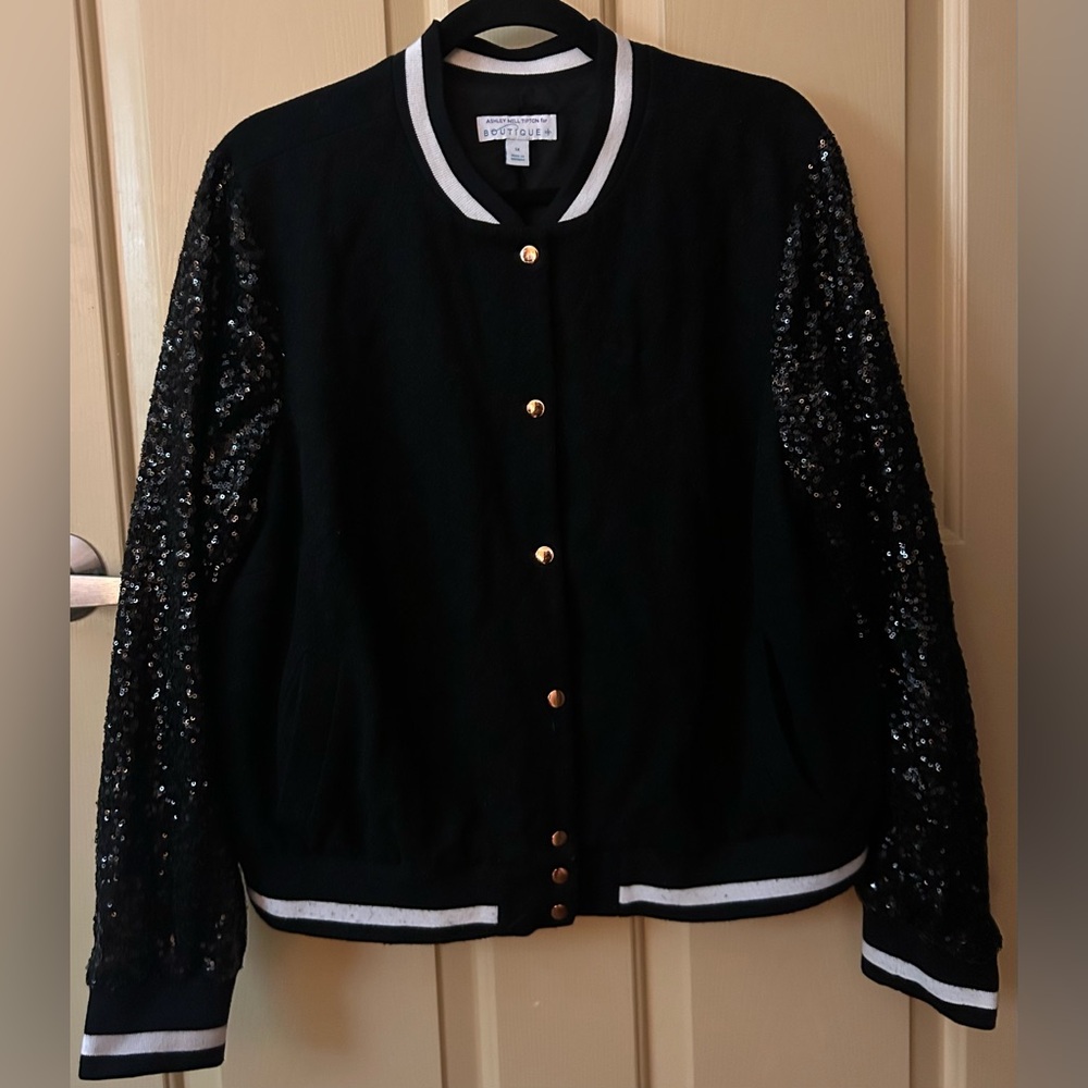 Ashley Nell Tipton (Project Runway Season 14 Winner) Black Sequin Varsity Jacket